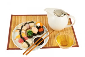 Serving sushi and tea composition