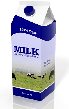 3D milk carton box isolated on white