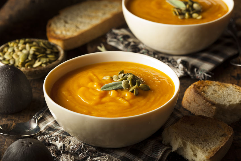 Homemade Autumn Butternut Squash Soup with Bread